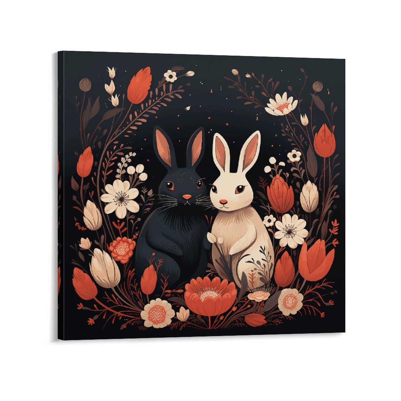 KLOPH Cartoon Rabbit Couple Canvas Wall Art for Living Room 10x10inch Modern Artwork Painting for Bathroom Hanging Canvas Prints Aesthetic Wallart for Bedroom Kitchen Office Wall Decor