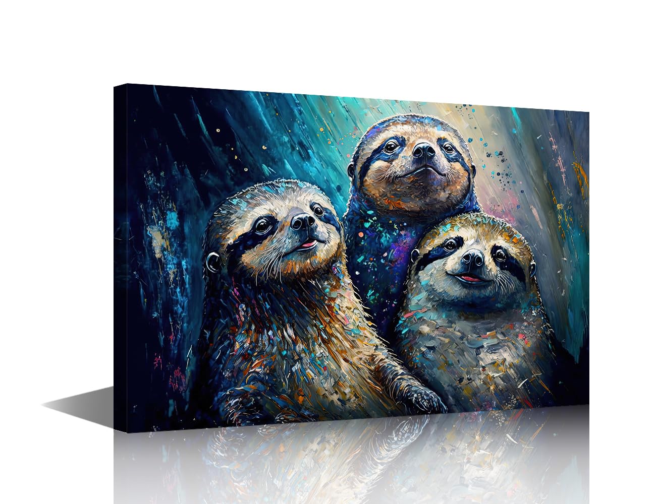Sloth Wall Art Splash Oil Painting Style Canvas Wall Art Smiley Animals with Color for Living Room Wall Decor Stretched and Framed Prints 18"x12" โ image 1