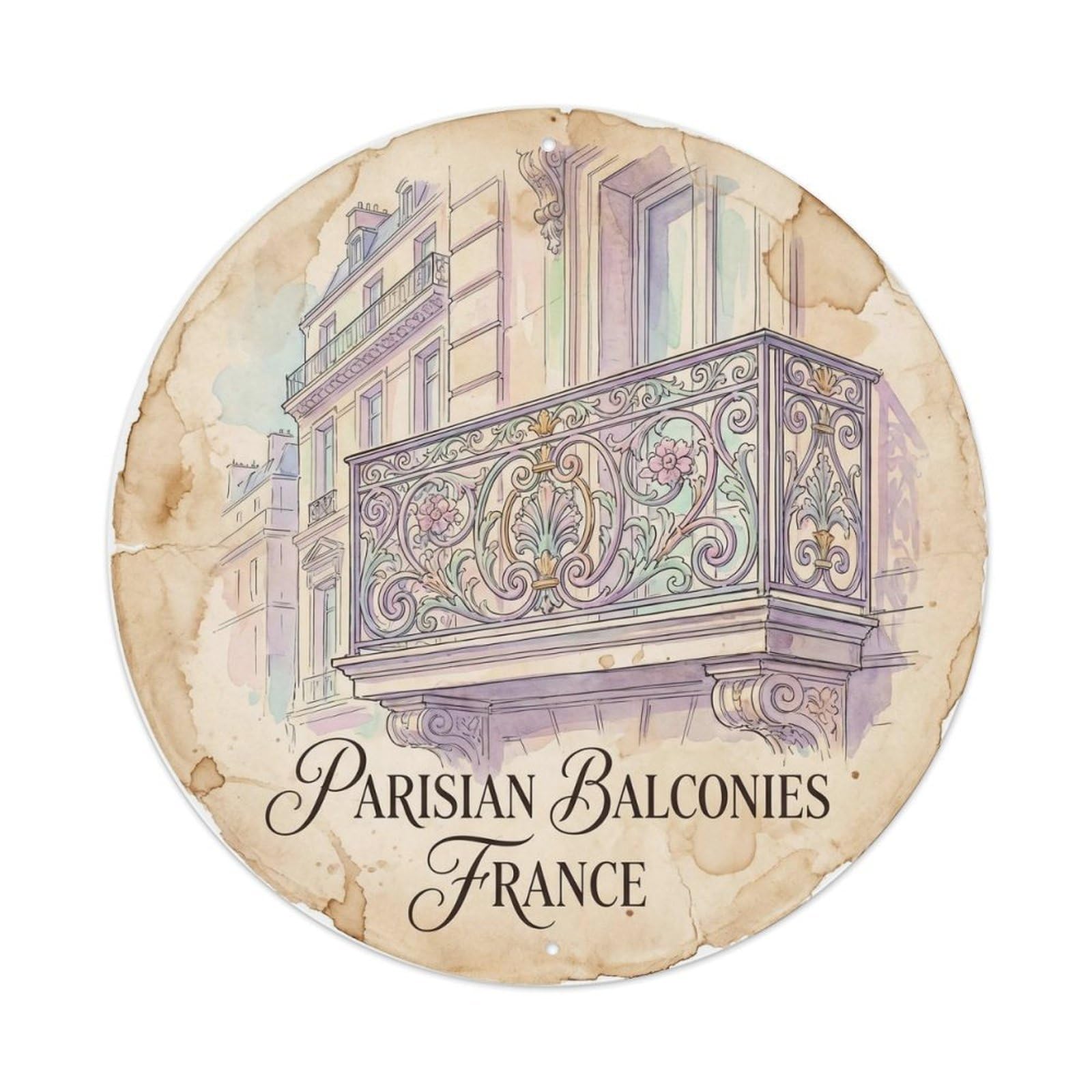 Vintage Travel Balconies France Charm Metal Tin Sign