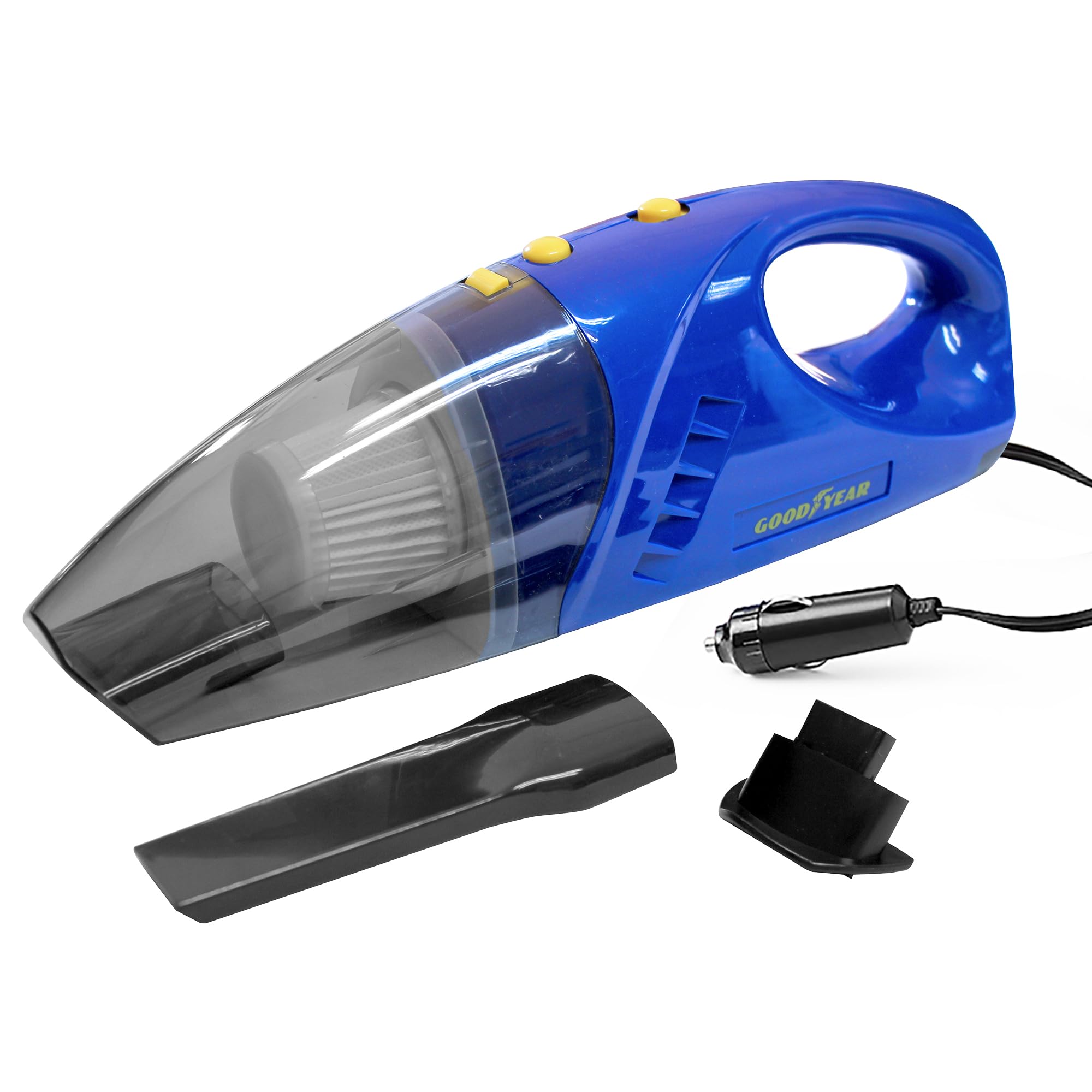 Goodyear Wet & Dry 12V Vacuum Cleaner - Powerful Car Vacuum with Multi-Surface Cleaning Capability| Compact Design| Convenient 12V Power Adapter| Easily clean liquid spills, dust, dirt, pet hair, mud