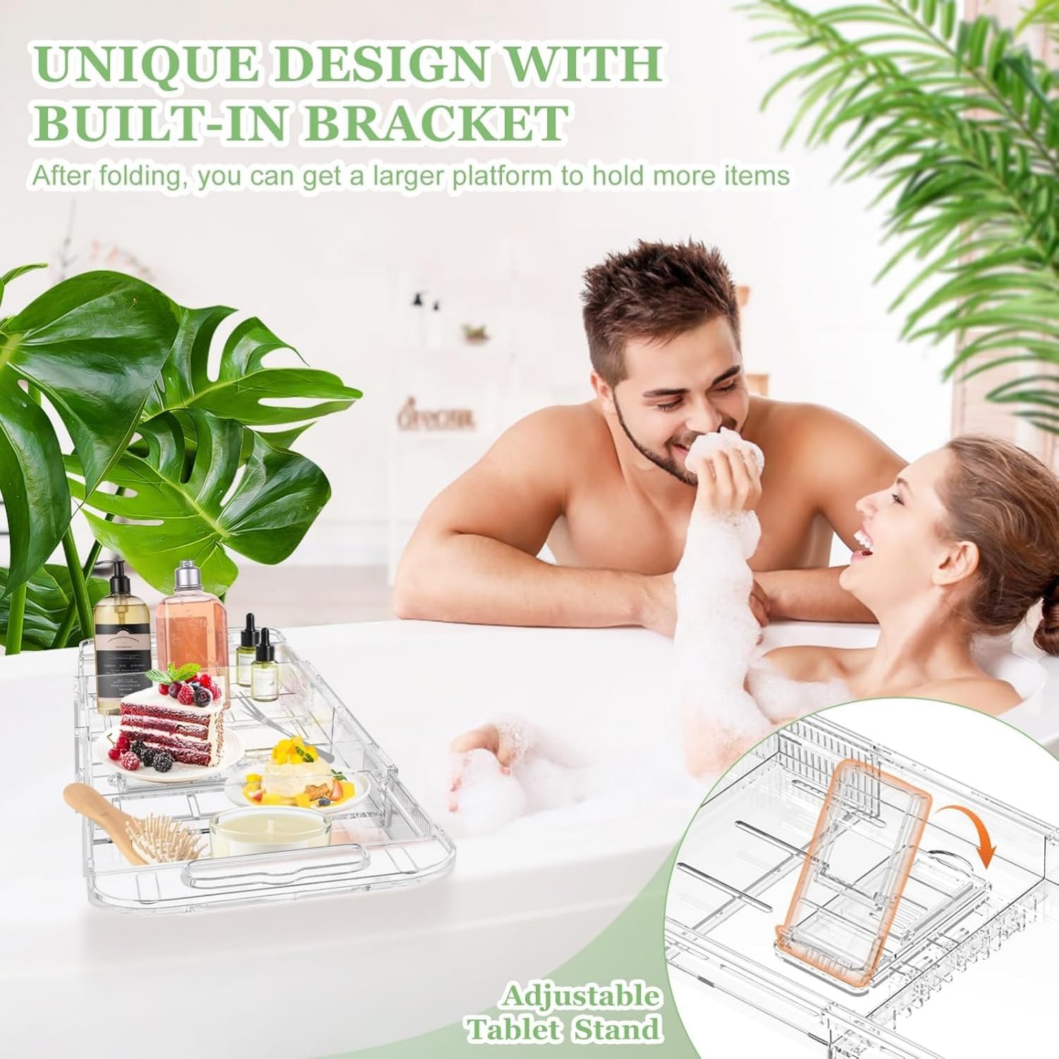 Plateau de baignoire en acrylique extensible pour iPad et livres, étagère de baignoire, cadeau pour femme, accessoire de baignoire transparent