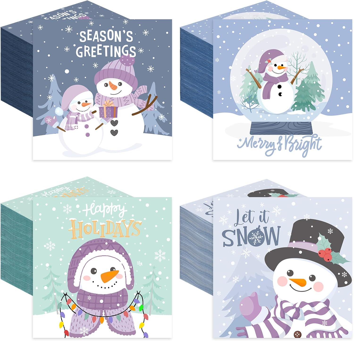 Funrous 200 Pcs Winter Snowman Napkins Blue Christmas Paper Napkins Disposable Winter Snowman Guest Hand Towels Napkin for Holiday Christmas Party Kitchen Bathroom Home Dinner Table Decor Supplies