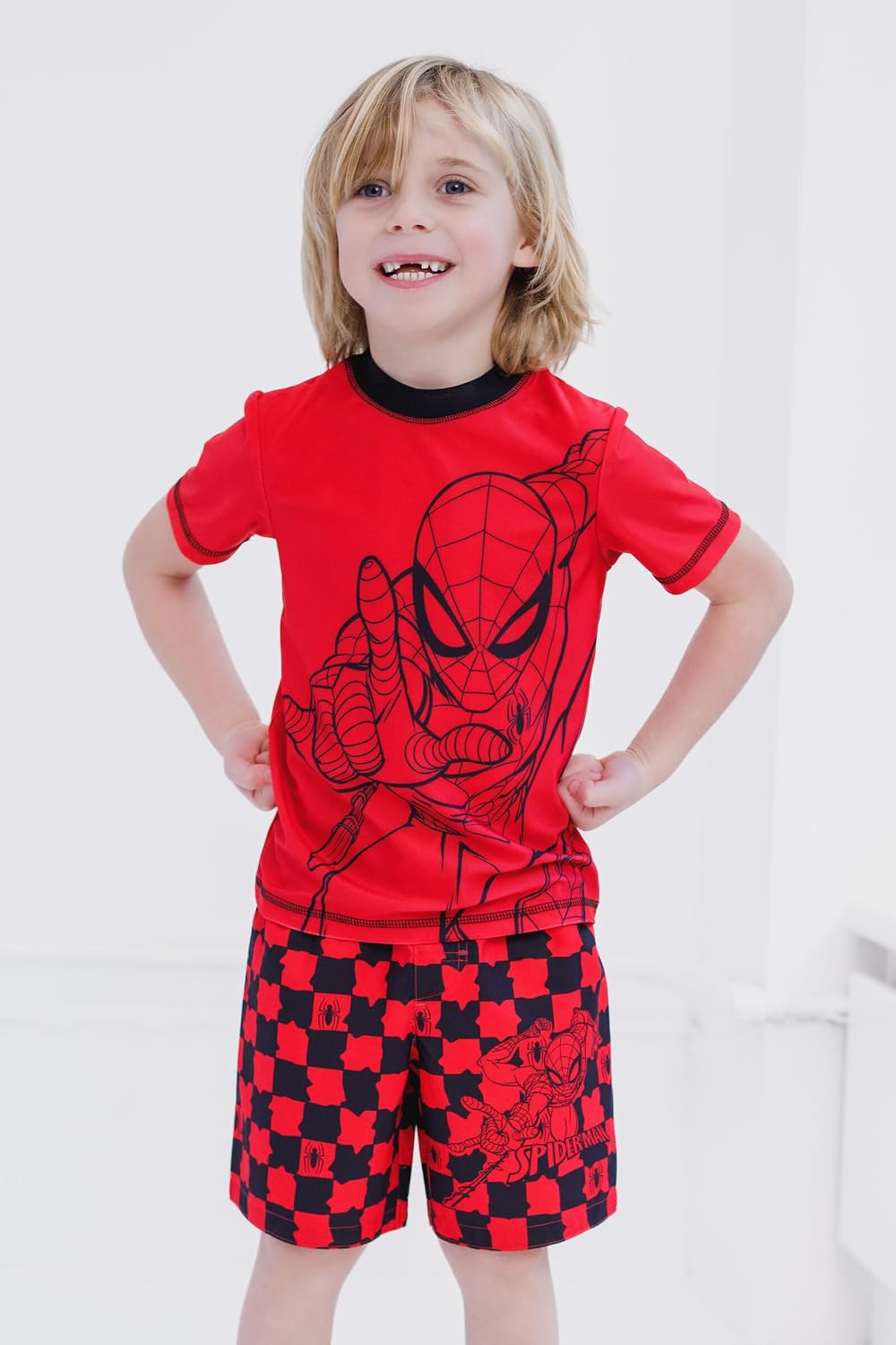Marvel Raglan Rash Guard and Swim Trunks UPF 50+ Outfit Set Toddler to Big Kid Sizes (2T - 18-20)