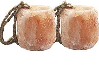 2 Pack Himalayan Salt Lick Natural Minerals Block on Rope for Horses,Cattles,Deer,Goat and Other Livestock Long Lasting Original Pink Salt Lick (4.8-6.6 lbs)