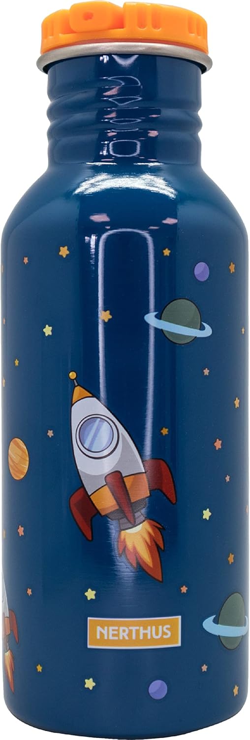 NERTHUS FIH 1160 Kids Space Bottle, 500 ml, Ultralight Aluminium with Redesigned Cap, Comfortable, Practical