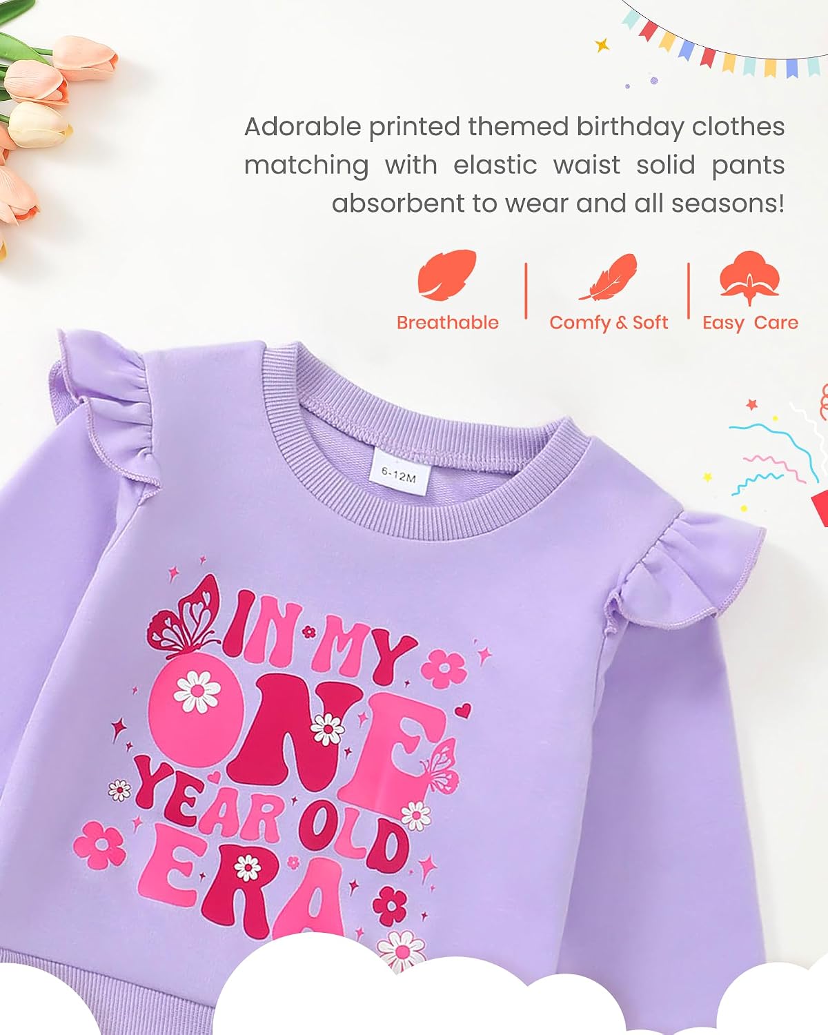 Mioglrie Baby Girl Clothes First Birthday Outfit 1 Year Old Girl Birthday Sweatshirt Long Sleeve Pants Set for Baby Girl Gift