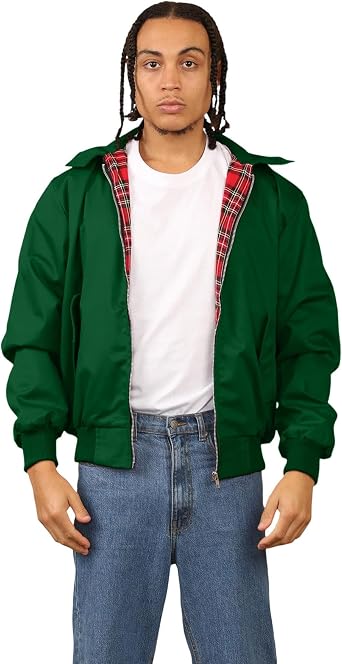 Janisramone Classic Zip UP Mens Harrington Jacket, 1970 s Retro Vintage Bomber Jacket, Men Lightweight Jacket for Fall