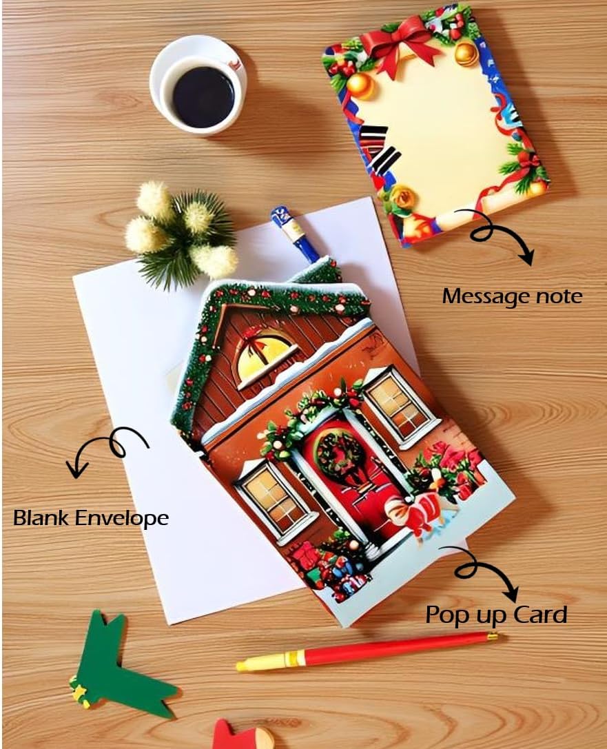 Cat Christmas Cards, Fireplace Pop Up Christmas Card, Xmas 3D Greeting Holiday Card for Cat Lovers, Happy Funny Fireplace Holiday Cards for Kids Mom Mother Women Wife Friends - Image 4