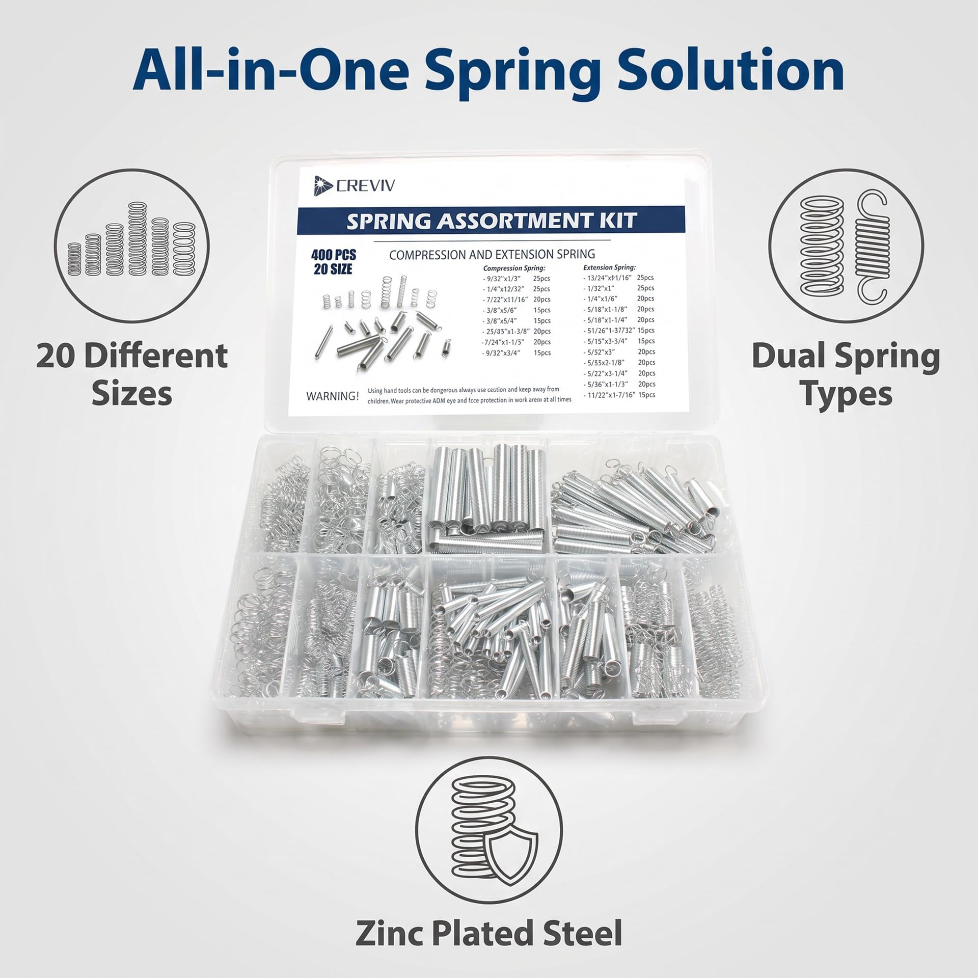 400pcs Spring Assortment Kit-20 Sizes Compression & Extension Spring Set — Amazon image 2