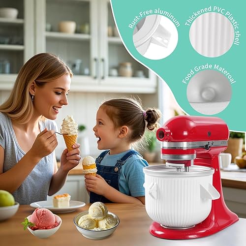 Miniatura 7 de Accesorio para helado compatible con mezcladores KitchenAid de 4.5/5/6/7 cuartos de galón, hace 2 cuartos de helado, compatible con accesorio para