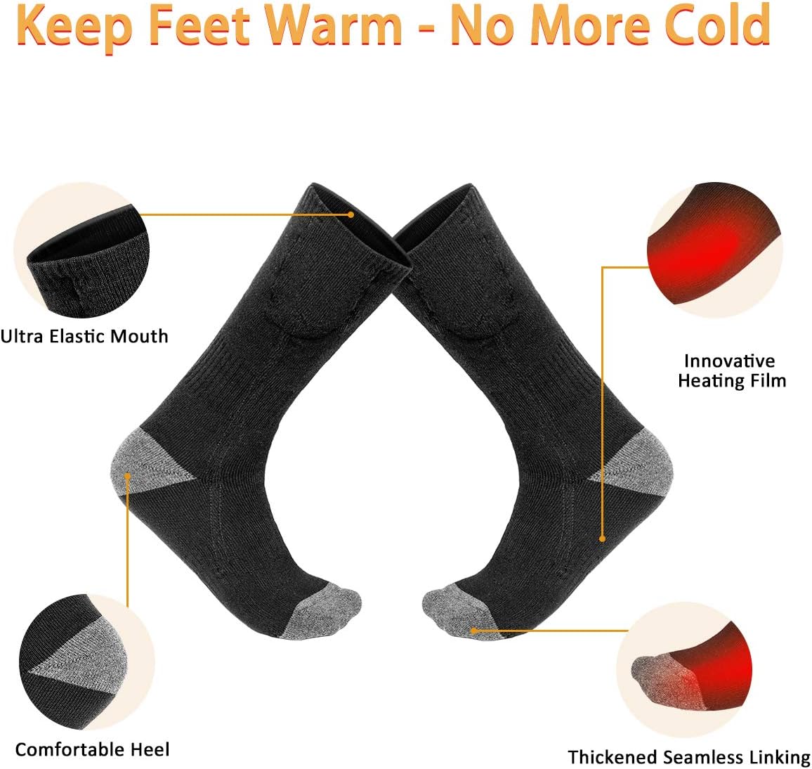HolySpirit Heated Socks Rechargeable Electric Winter Socks 3 Heating Settings Thermal Sock for Men and Women, Outdoor Riding Camping Hiking Motorcycle Skiing Warm Winter Cotton Foot Warmer Socks: Sports & Outdoors