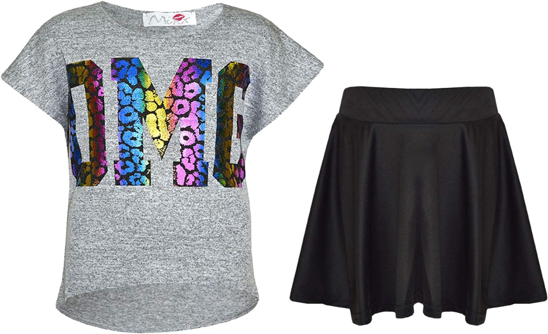 A2Z 4 Kids Girls T-Shirt and Skater Skirt Set Short Sleeve Top and Flared Skirt Outfit Stylish Summer Clothing for Kids Casual Matching Set for Holidays, Parties, Everyday Wear Age 5-13