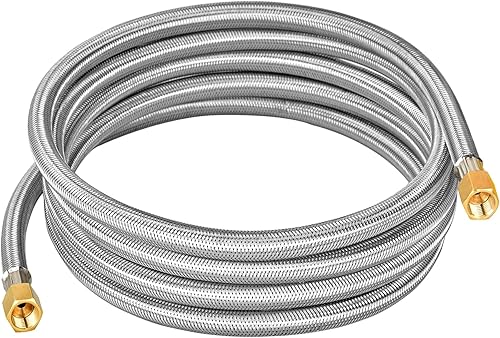 onlyfire Extensión de manguera de propano de 12 pies con destello hembra de 38 pulgadas en ambos extremos, tubería de gas propano trenzada de acero