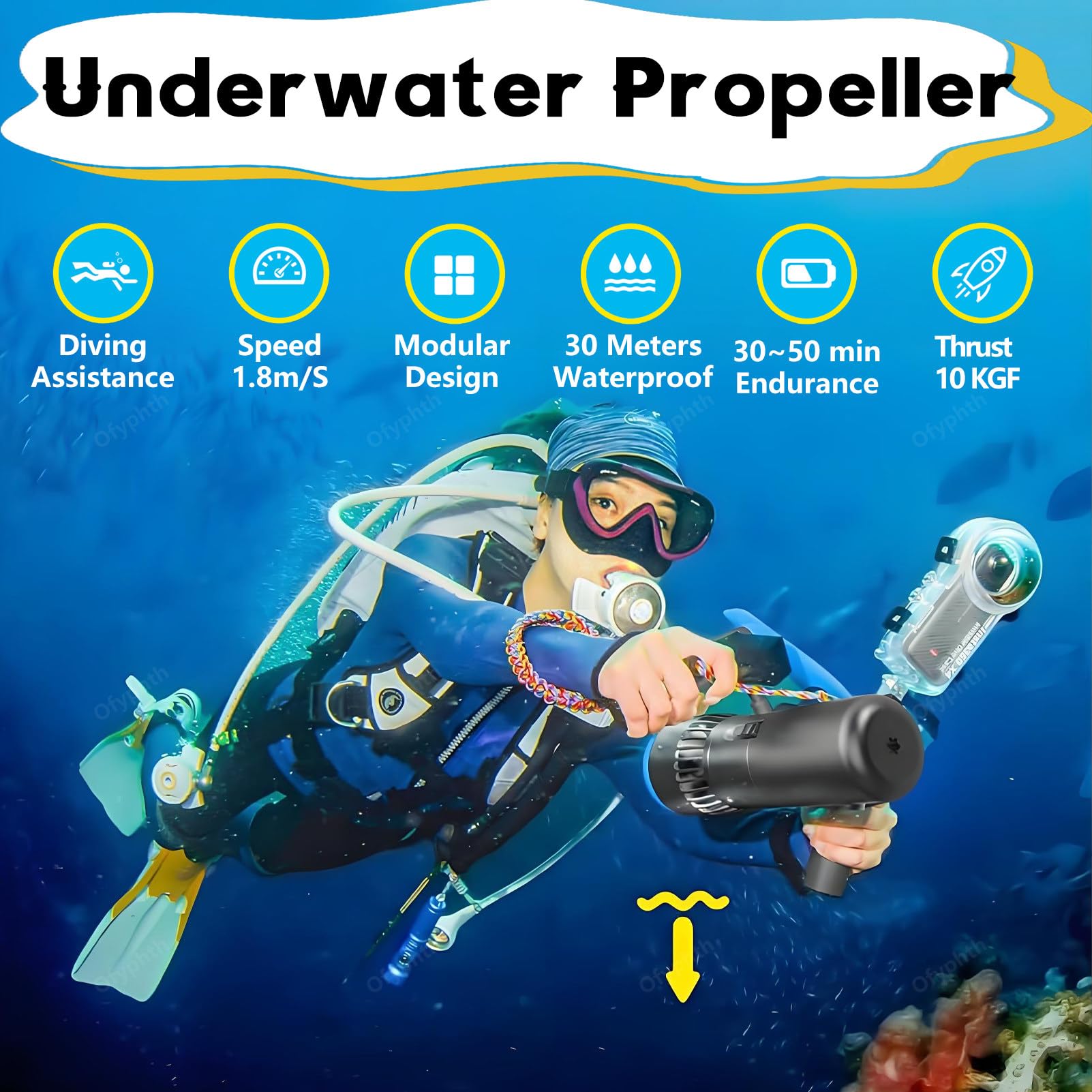 Scooter subacqueo da 700 W, ausilio per Immersioni e Nuoto, Scooter subacqueo modulare ad Alte Prestazioni, selettore a 2 velocità, Attrezzatura Sportiva Impermeabile per Piscina. Package