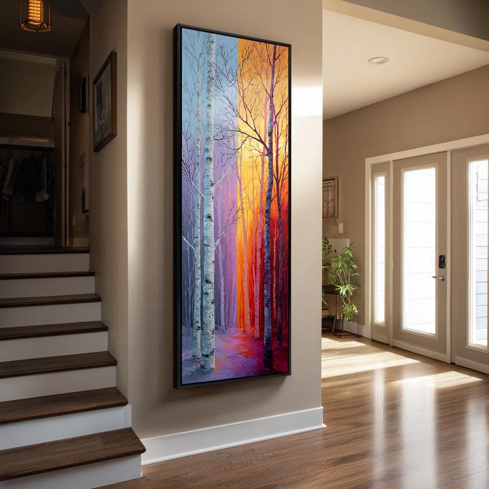 XBTYKPB Vertical Birch Trees Canvas Paint, Long Narrow Room Decor, Natural Art Work, Scenery for Home Decor Posters Painting(70x210cm/Frameless)