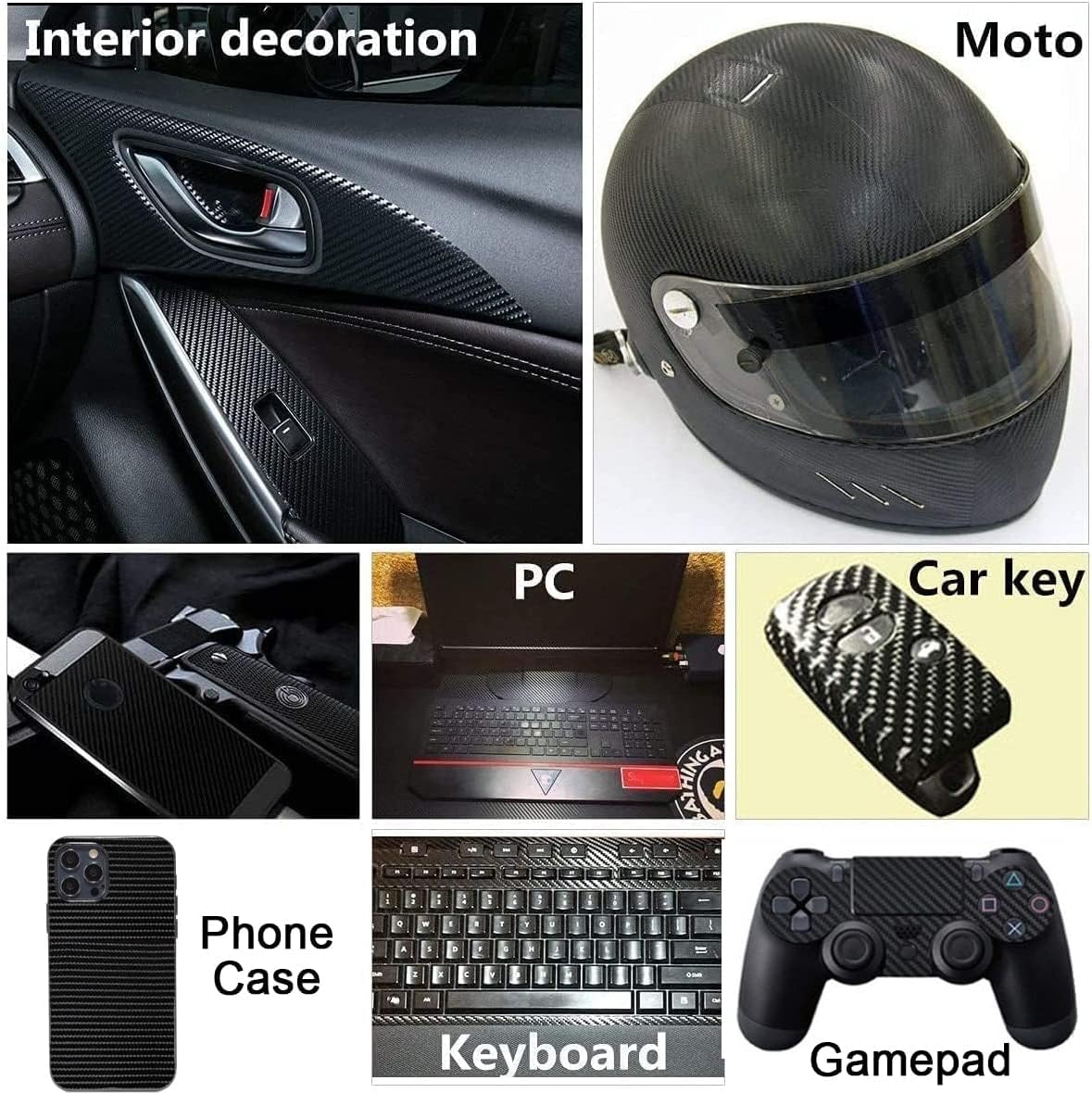 Arespark 6D Black Carbon Fiber Vinyl Wrap, Gloss Black Self Adhesive Car Vinyl Film Roll with Air Release Technology, Auto Accessories DIY Interior Exterior Stickers 1x10ft