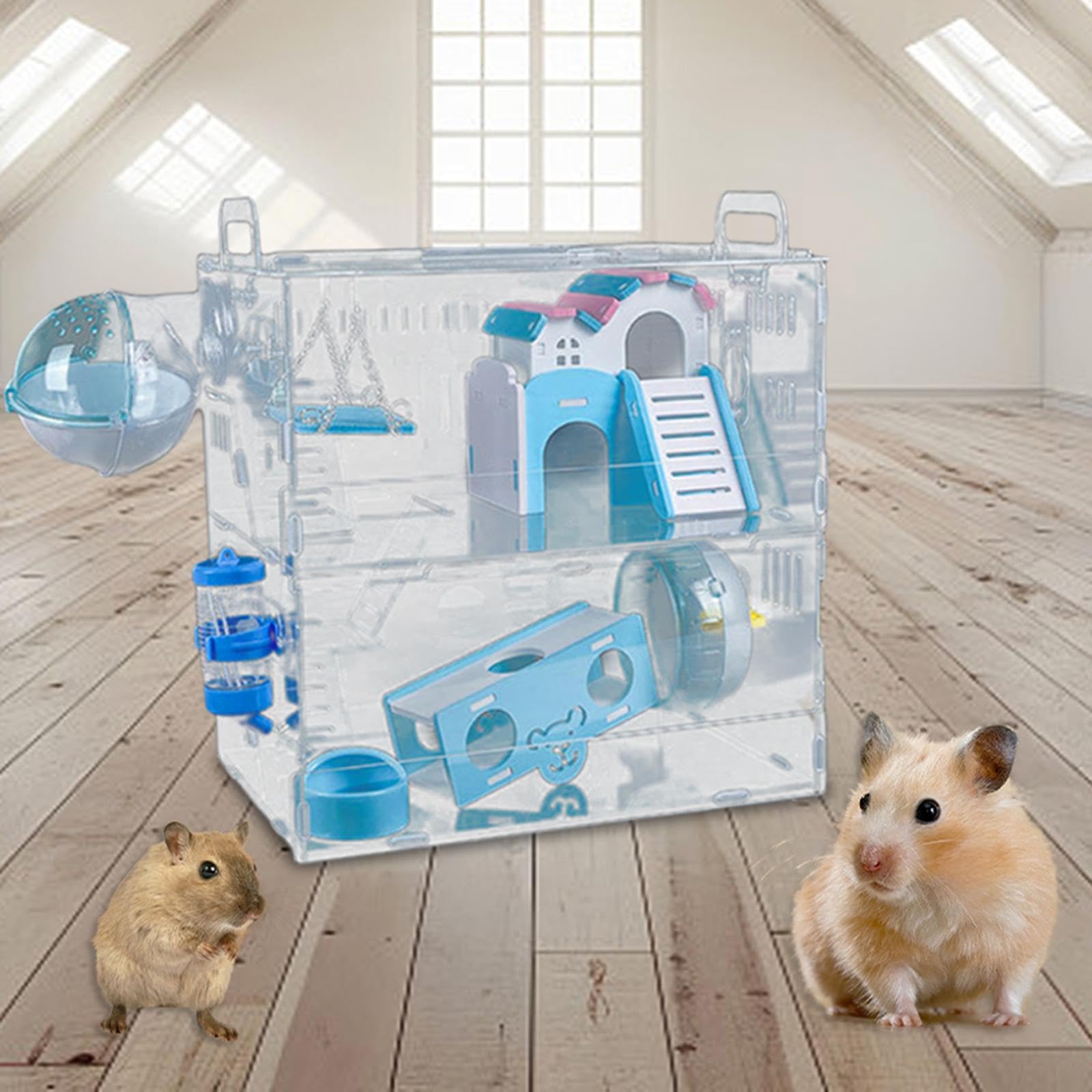 Hamster Cage Gerbil House Multifunción con Accesorios Caza de Animales Pequeños Fáciles Y Limpios para Ratones Hamsters Enanos Enanos Pequeños