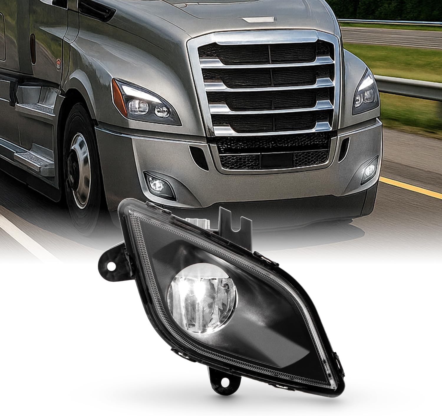 AKKON - Fit 2018 2019 2020 2021 2022 2023 Freightliner Cascadia 126 Class 8 Truck LED Fog Light Lamp Black OE Style Driver Side
