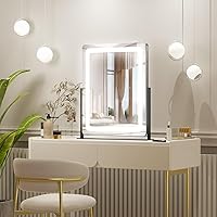 Vista 8 de PRIMETEK Vanity Mirror with Lights, 19"x22" Large Makeup Mirror with Lights, LED Lighted Makeup Mirror, Touch Screen with 3-Color Lighting, Dimmable