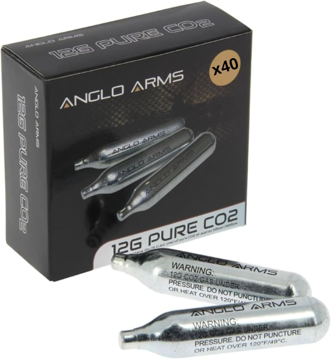 Anglo ARMS 12g Gram 40 CO2 Gas Capsule Cartridge Paintball Airsoft Rifle Pistol AirGuns (Pack 40)
