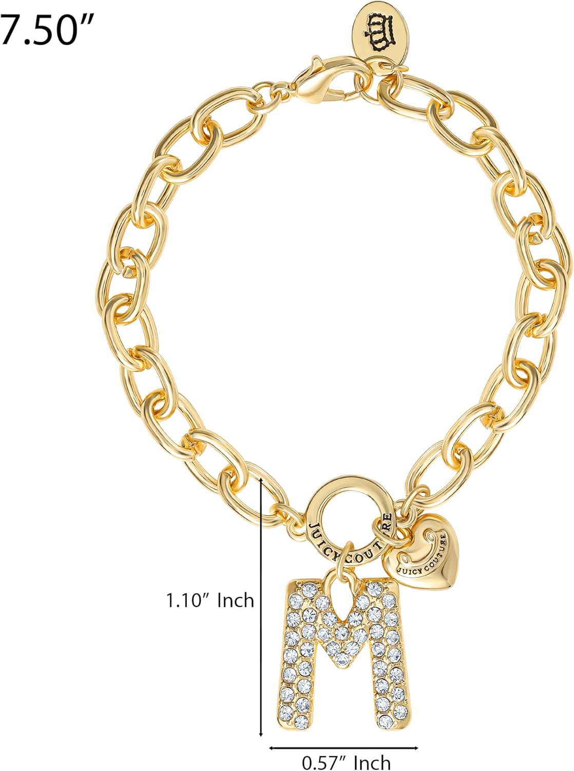 Juicy Couture Charm Bracelets for Women 7.5", Gold-Tone Initial Bracelets with Letter and Stones, Valentines Gifts for Her - Image 4
