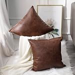 PANOD Ensemble de 2 Couvertures d'oreillers en cuir faux 20 x 20 Marron foncé,Couvre-oreillers décoratifs Boho de luxe moderne Coussin Cases pour la ferme Canapé Couch Salon Lit