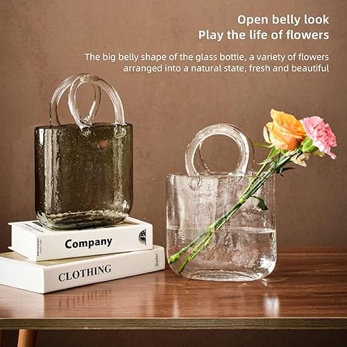 Miniatura 4 de Jarrón de cristal para flores jarrón transparente soplado a mano con burbujas jarrón de vidrio con asas jarrón de vidrio transparente multifunción