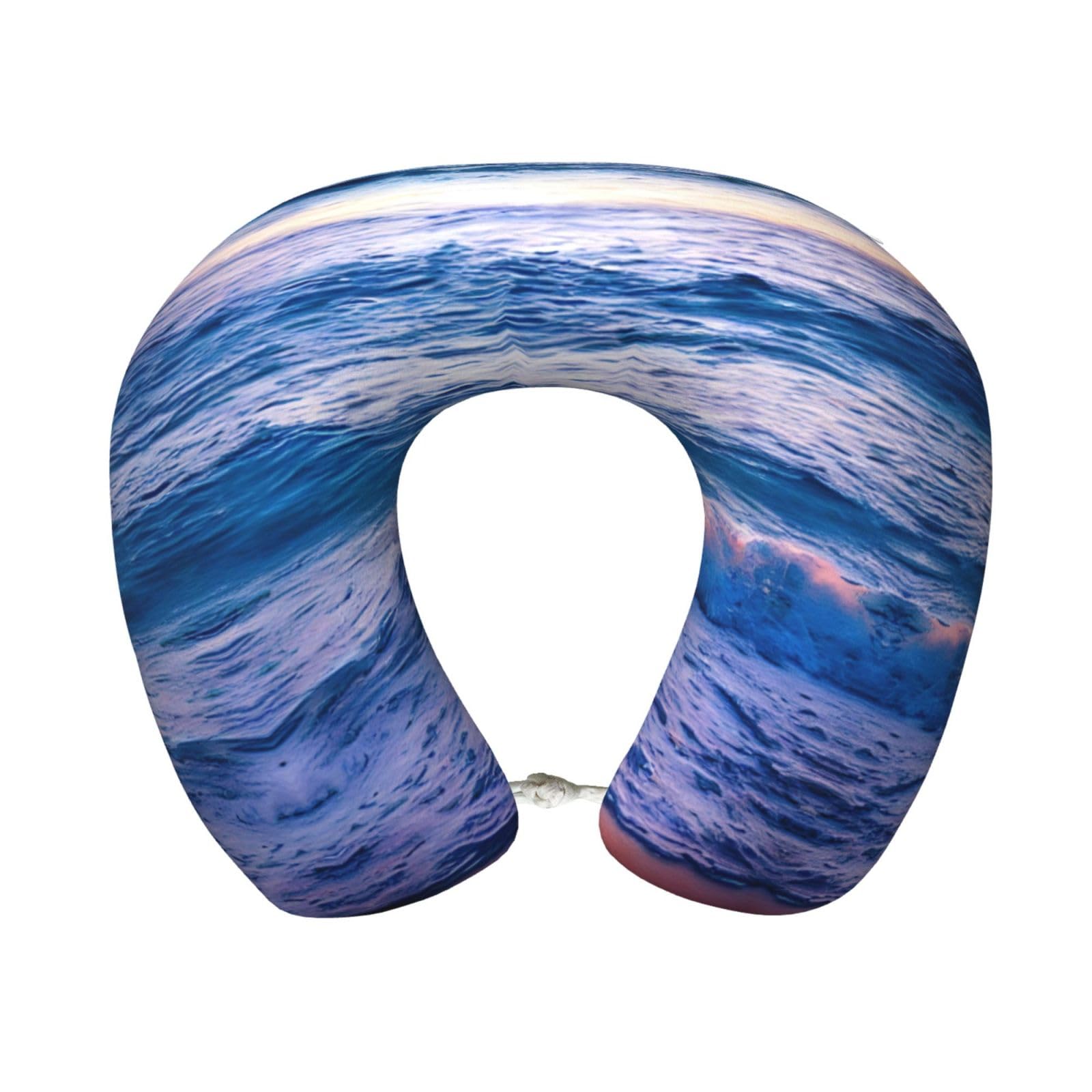 peiyeety Beach Sunset Ocean Waves Print Custom U-Shaped Pillow,Memory Foam Cervical Neck Travel Pillow,for Home,Camping,Travelling