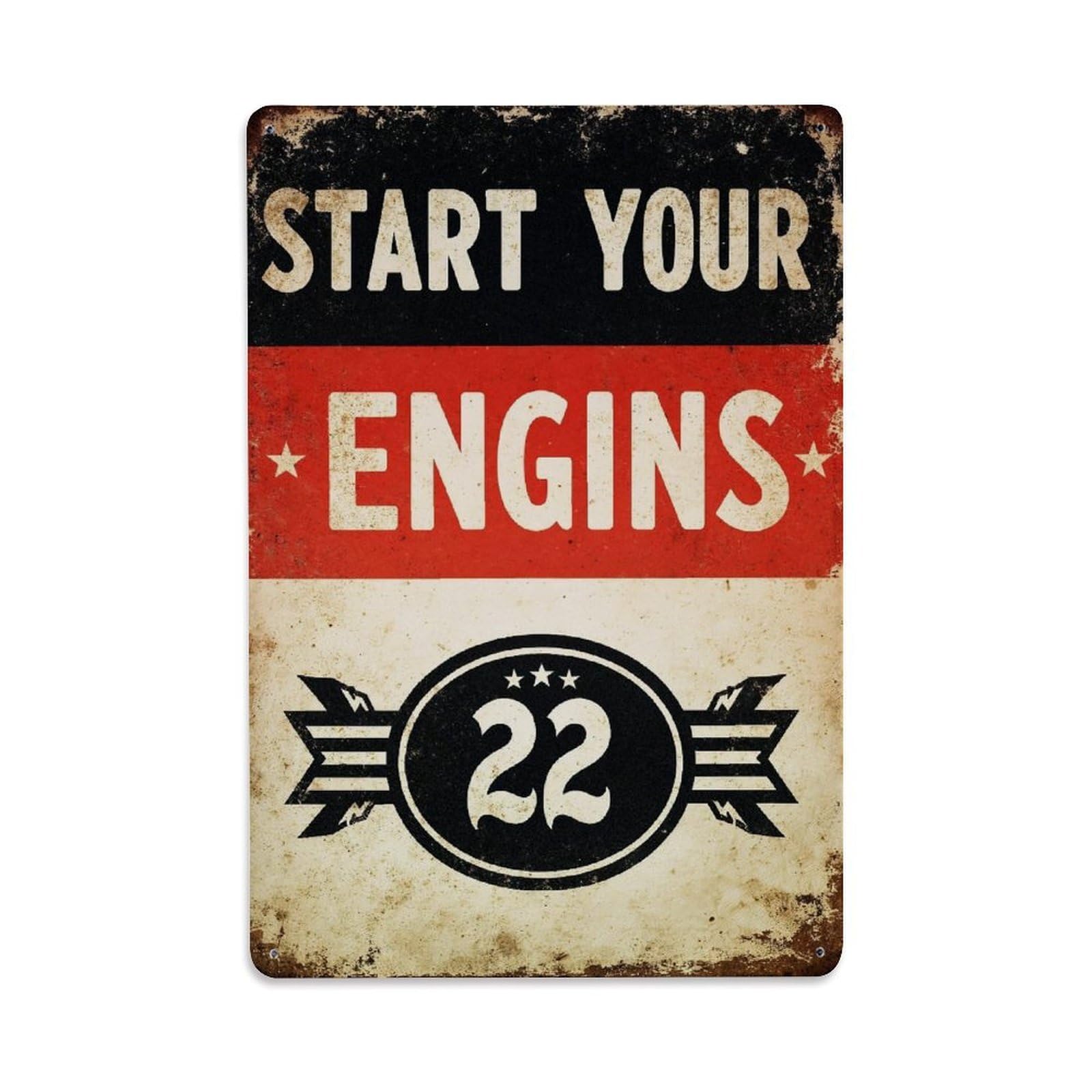 Jdfenggu Vintage Start Your Engines Twenty Two Retro Metal Tin Sign, Metal Poster For Bar, Home, Man Cave, Kitchen, Laundry Room Art Decor 8X12 Inch