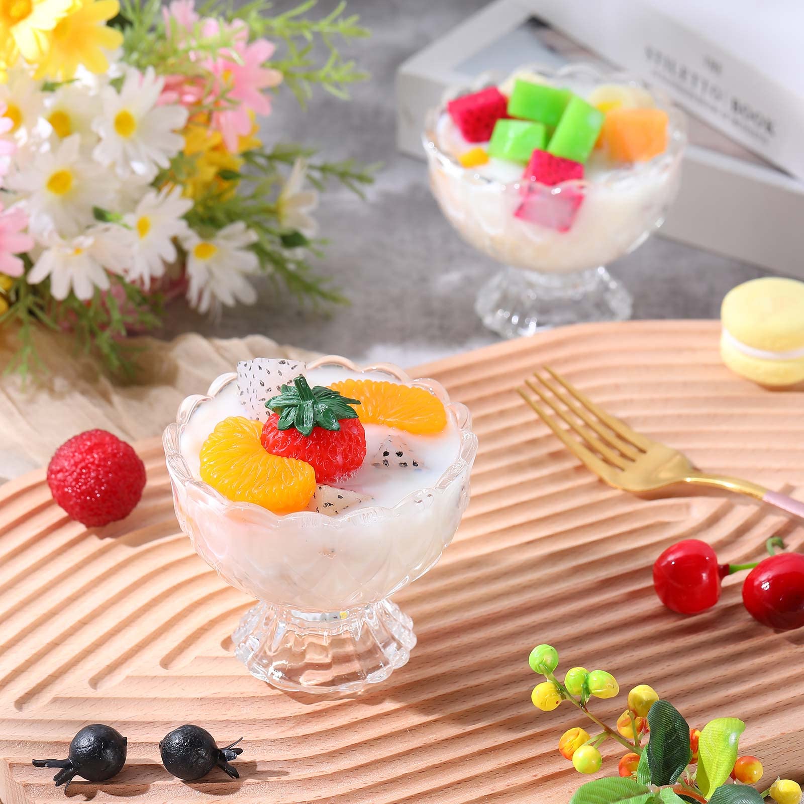 Nuenen Set di 12 ciotole per gelato in vetro trasparente da 144,6 g per dessert con piedini, bicchieri per semifreddo piccoli piatti per macedonia, frappè, snack, cocktail, condimenti party