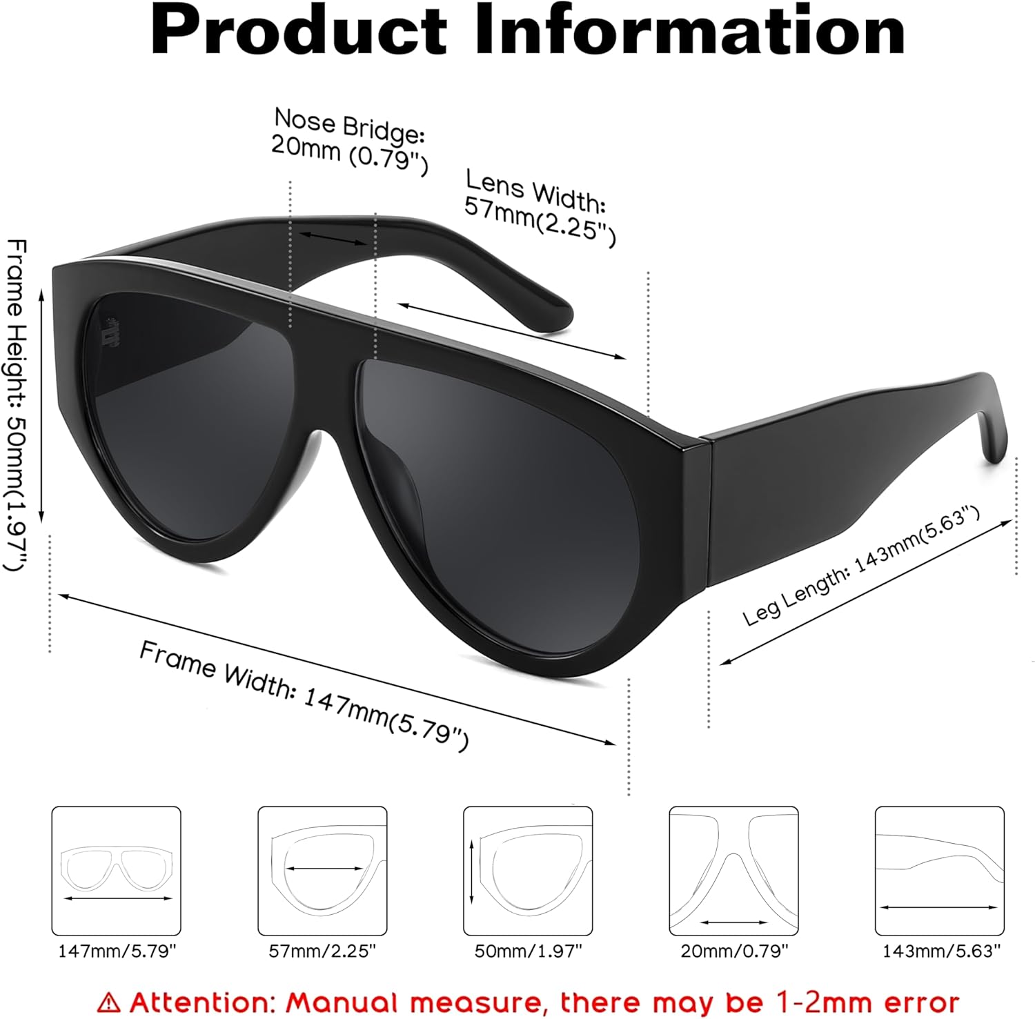 FEISEDY Retro Oversized Sunglasses for Women Men 70s Classic Trendy Vintage Sun Glasses B0291 - Image 6