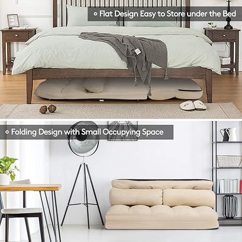 Miniatura 6 de S AFSTAR Safstar Sofá plegable y futón de suelo, sofá cama de tela de 6 posiciones con 2 almohadas y relleno de esponja, sofá perezoso ajustable