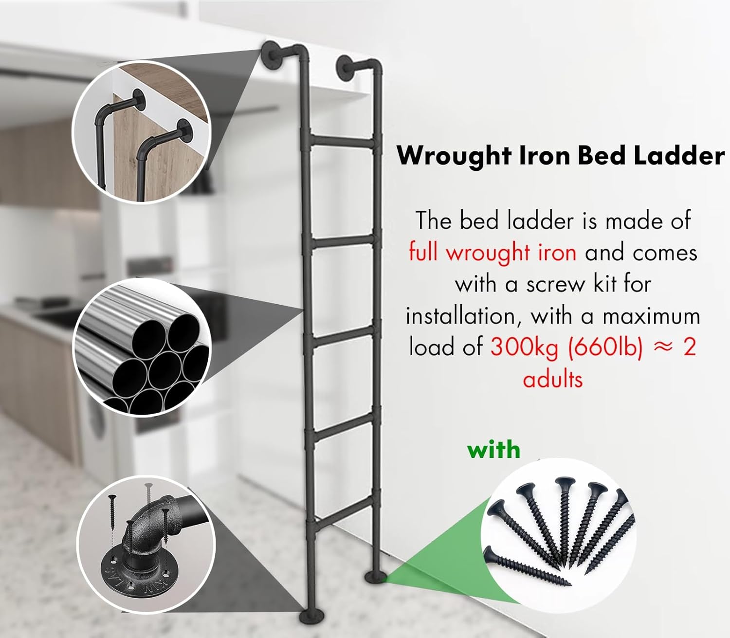 Replacement Bunk Bed Ladder/Only Double Loft Bed Ladders for Children/Cabin/Mid Sleeper Beds, Safety Camper Ladder with Tread Pads for Elderly Adults Kids, Library Ladders White Bl