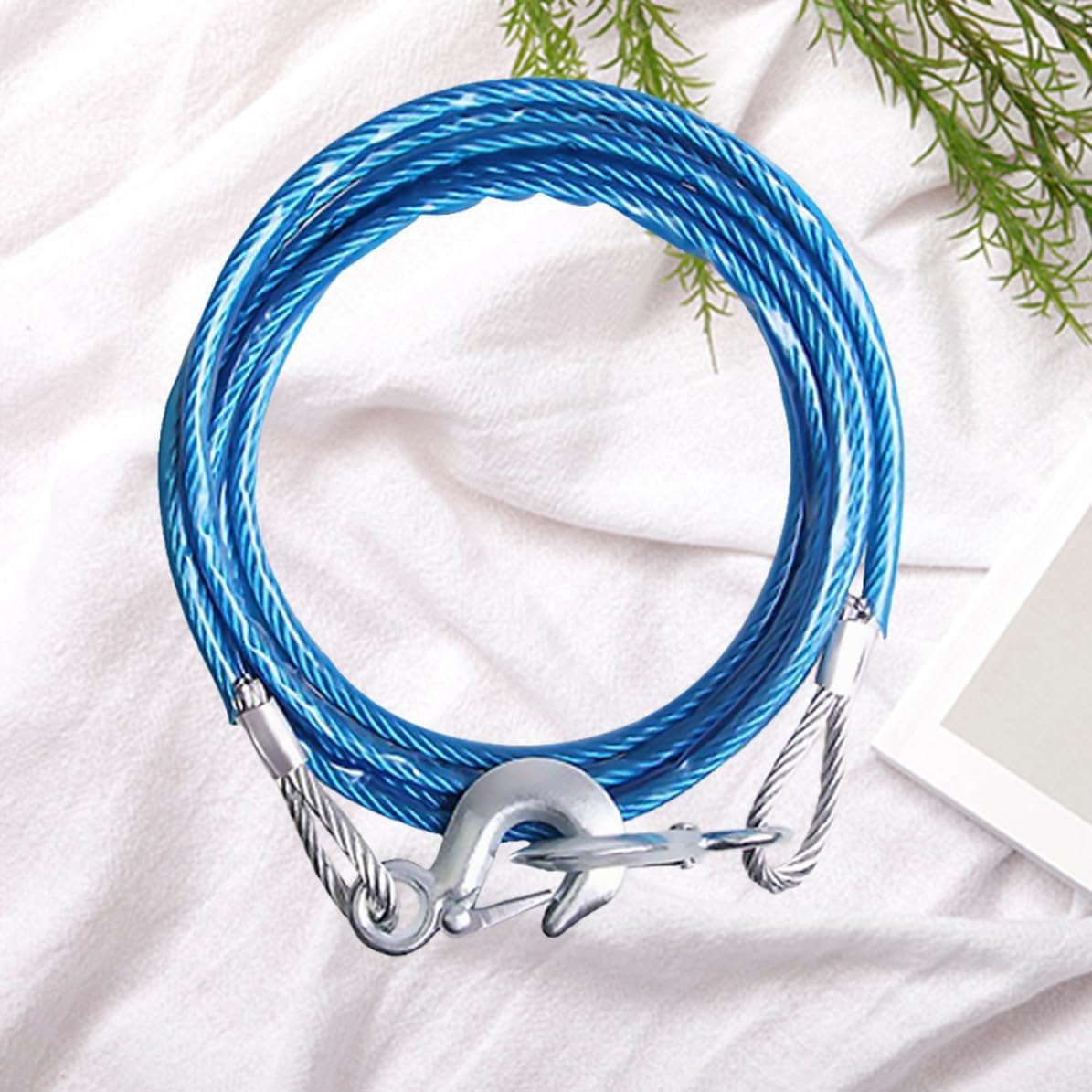 Car Winch Rope 4m 5 Tons Steel Wire with Hooks Silver