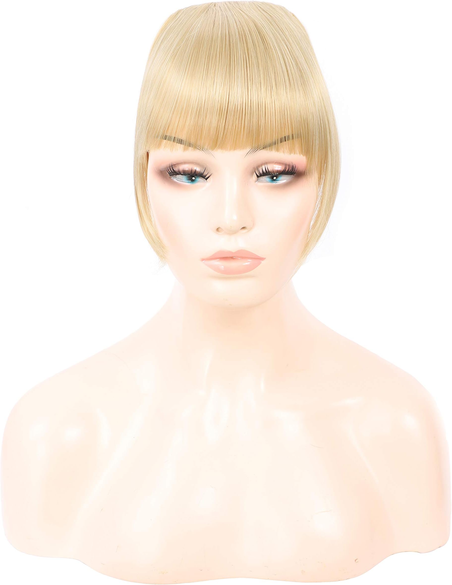 Myzyr Clip in Flat Straight Bangs with Hair Temples Heat Resistant Synthetic Fake Bob Hair Bangs Fringe Clip in Hair Extensions Hairpiece Accessories for Women One Piece (27/613#)