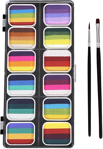 CALANDIS® Face Body Paint Kit 12 Water based Paints for Festival Performances Washable | Face Paint &amp; Stage Makeup | Acces...