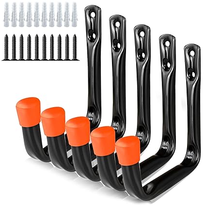 Dreecy J Utility Hooks for Hanging Heavy Duty Garage Storage Utility Hooks for Garage Wall Hanging Bikes, Ladders, Cords, Garden Tools, Color Black, 5 Pack