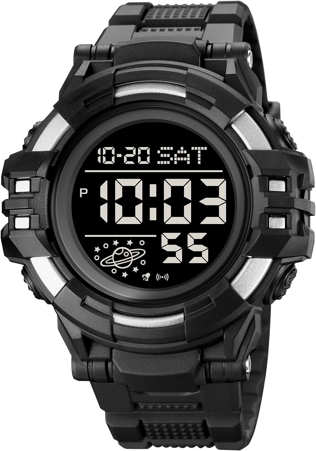 FANMIS Men's Digital Sports Multifunction Watch Alarm Military Outdoor LED Stopwatch Electronic Large Face Waterproof Watches Tactical Army Wrist Watch with LED Back Light