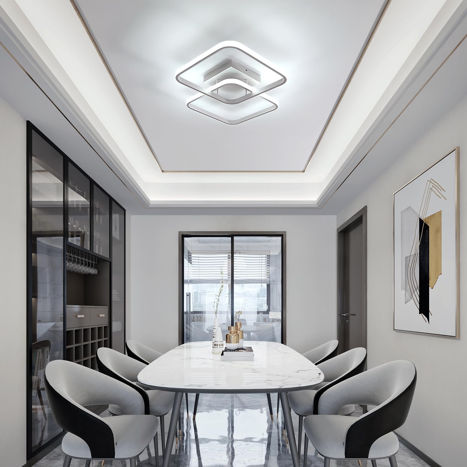 Osairous Lamparas de Techo Salon, 42W 4700LM Plafon LED Techo Moderno Blanco Cuadrado, Luz de Techo LED Dormitorio Acrílico para Cocina, Comedor, Estudio, Oficina, Blanco Frío 6500K, 64CM