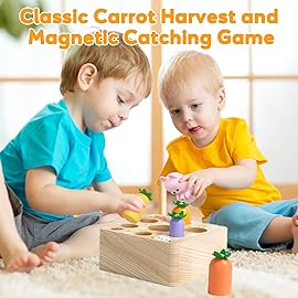Montessori Toys for Baby 6-12 Months, Wooden Toy for 1 Year Old Boys and Girls, Magnetic Carrot Game for Toddlers, Shape Sorting Matching Puzzle, Educational Birthday (Bouncing Carrot)