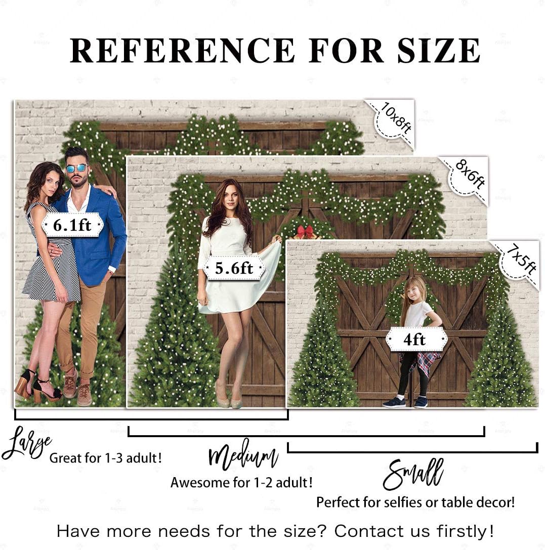 Super Brands Allenjoy 10x8ft Winter Christmas Brown Wood Door Photography Backdrop Supplies for Newborn Kid Baby Shower Birthday Party Pine Tree Decors Rustic Brick Wall Studio Photoshoot Props Favors