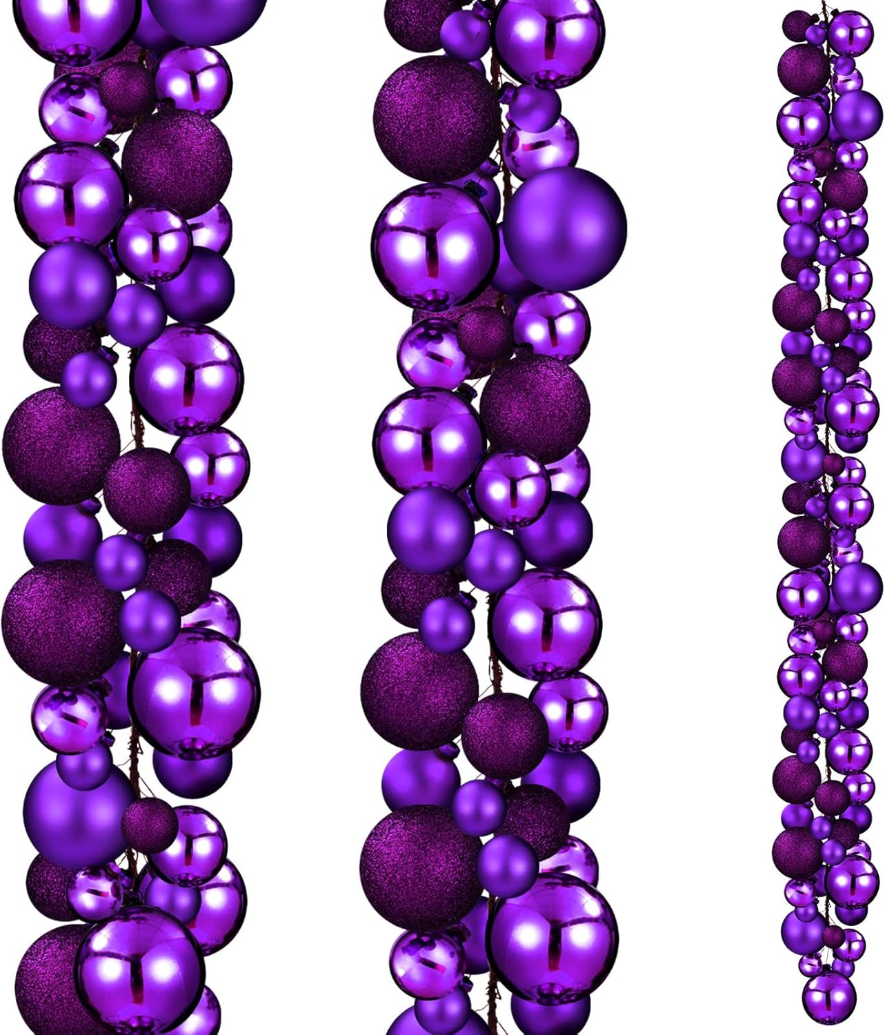 2 Pcs Christmas Ball Garland 6 ft Ball Ornaments Christmas Bulb Garland Xmas Tree Bauble Decorations for Party Supplies Indoor Outdoor Home Office Decoration Accessories(Purple)
