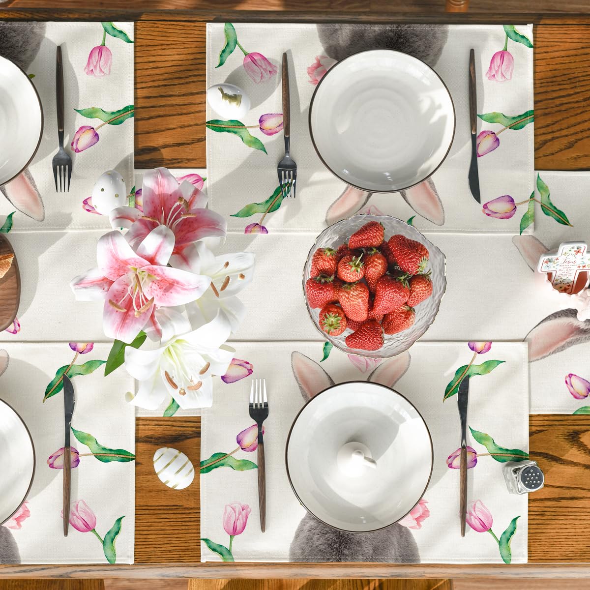Tovagliette Pasquali A Forma Di Coniglio - Set Da 6 Con Uova Rosa E Blu - Lavabili E Riutilizzabili - 4