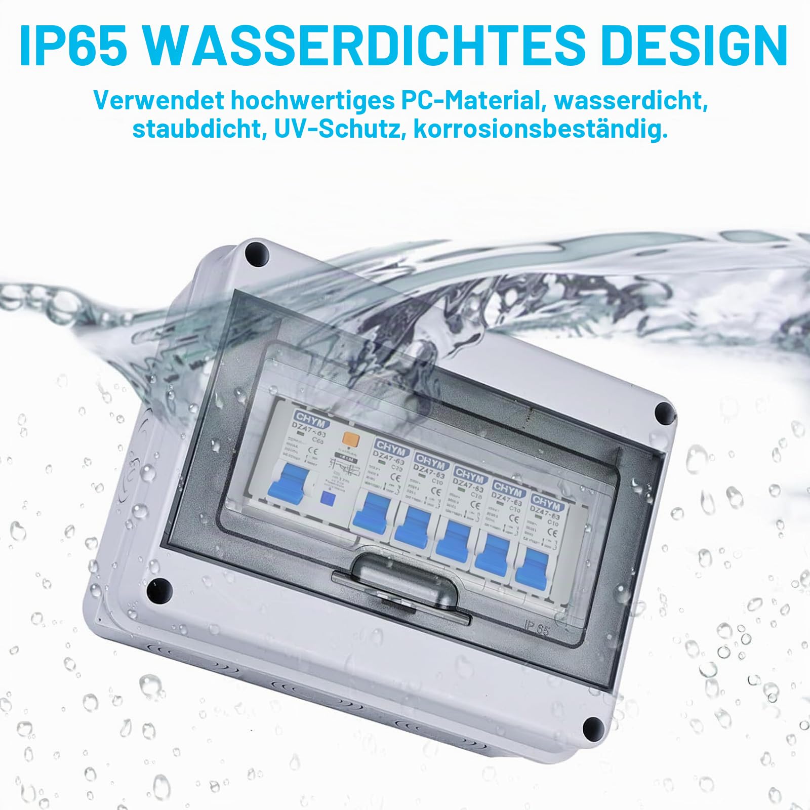 Sicherungskasten Aufputz IP65 mit Schutzschalter, Leistungsschalter 63A 4-Wege 2x6A+10A+20A+32A, Verteilerkasten mit Fi Schutzschalter, Unterverteilung Aufputz,Verteiler Kleinverteiler