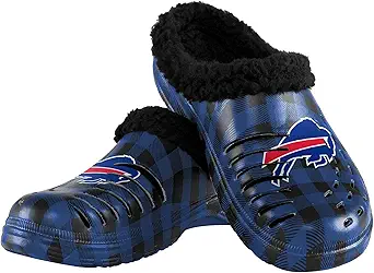 FOCO Men's NFL Team Logo Sherpa Lined Buffalo Check Shoes Slipper Clogs