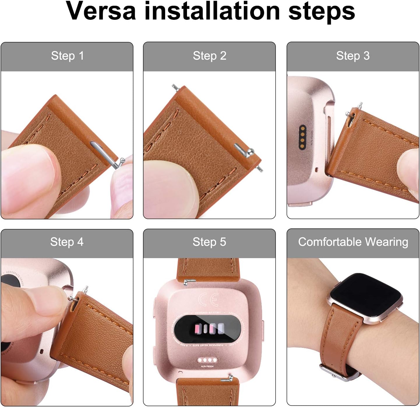 VANCLE Leather Band Compatible with Fitbit Versa Bands, Fitbit Versa Lite/Versa 2 Leather Bands and Fitbit Versa SE Accessories Bands for Women Men