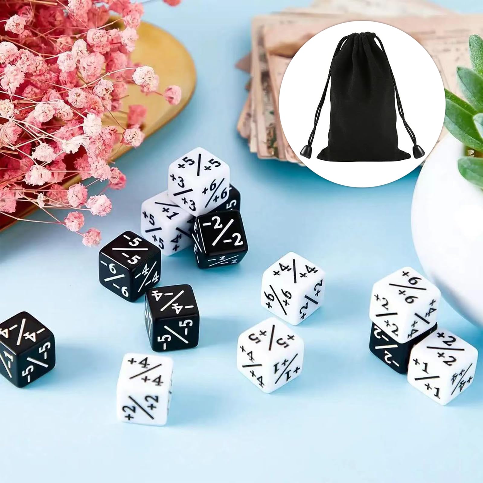 WnlahuWA 48 Pieces Cube Counter, MTG Dice, Magic Dice, Token Dice, D6 Dice, Dice Counter with Storage Bags, Compatible with MTG, CCG, Card Game Accessories (Black and White) - Image 2