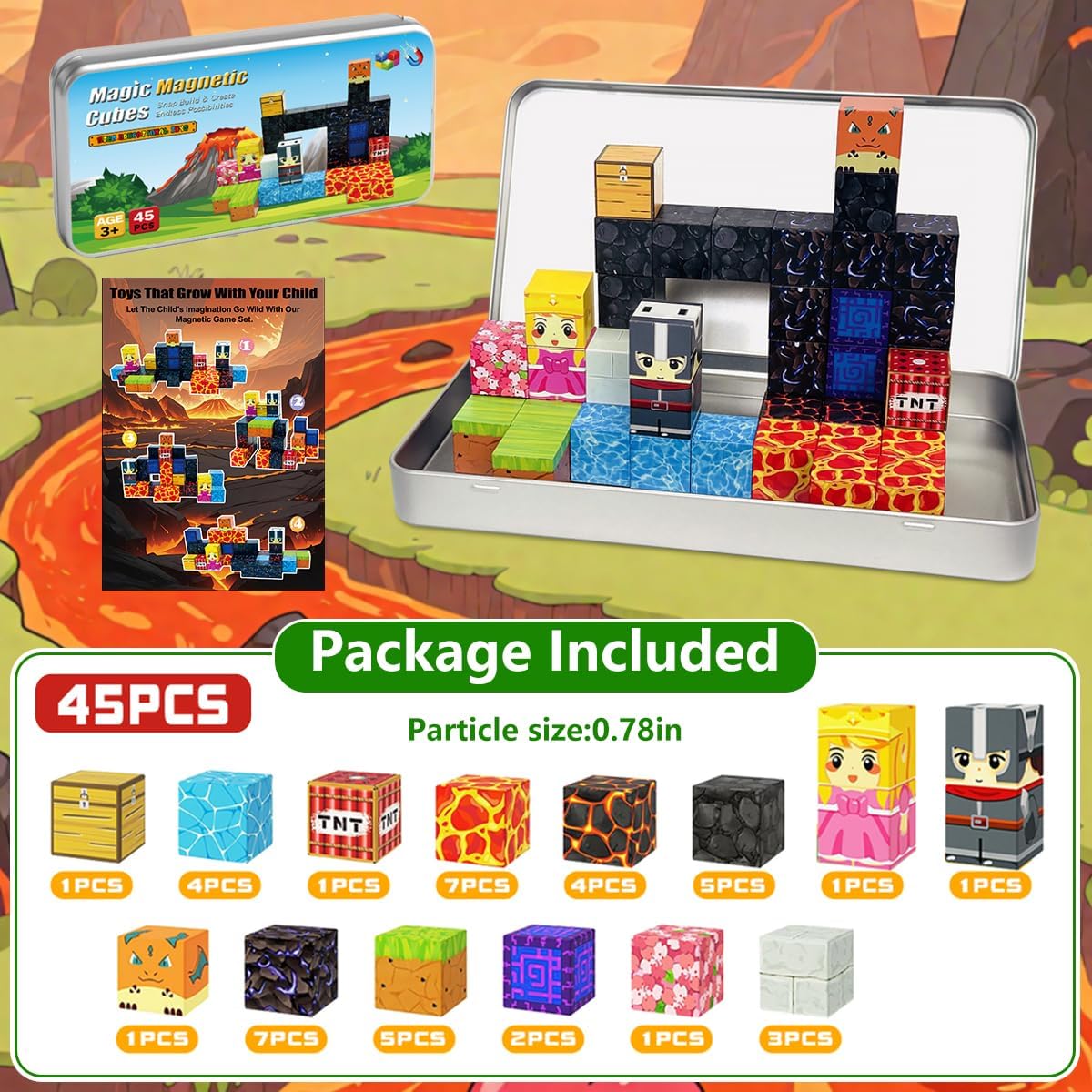 Magnetic Blocks Building Set - Puzzle Cubes as STEM Toys for Kids - Toddlers Sensory Construction Tiles - Ages 3+ Creative Educational Games for Boys and Girls - Magic Portal 100pc Block