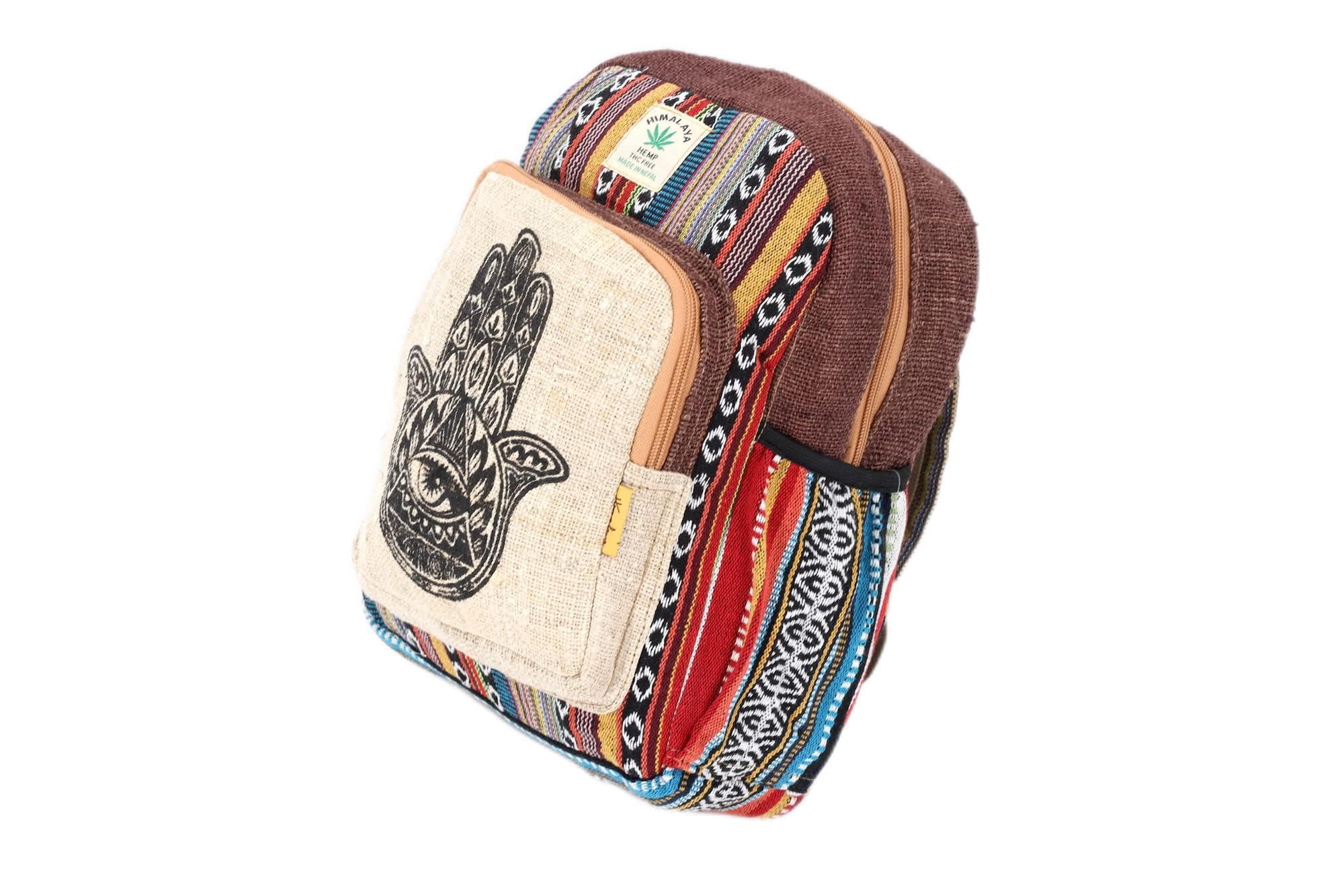 Unique Hand Print Mini Hemp Backpack Small Back Pack Hippie Bag Pack Festival Bag Pack 100% Hemp|100 VEGAN| FAIR TRADE | Handmade with Love