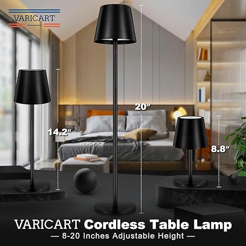 Miniatura 4 de Lámpara de mesa inalámbrica negra, de 8 a 20 pulgadas de altura ajustable, lámpara de escritorio LED de batería recargable de 5000 mAh, 3 colores